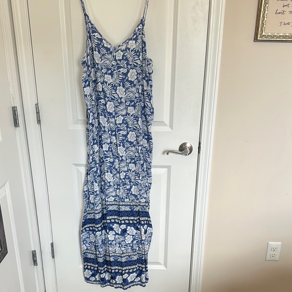 SHEIN Blue and White Spaghetti Strap Sundress